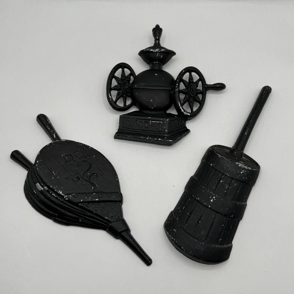 Sexton Wall Plaques Set 3 Black Farmhouse Coffee Grinder Butter Churn Bellows